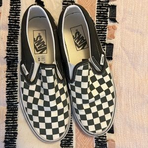 Green checkered slip on vans